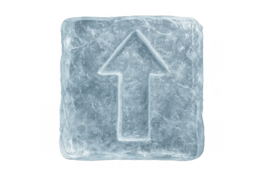 Ice cube carving an up arrow symbol, depicting direction, growth, progress, and cold temperature, with transparent background - Powered by Adobe
