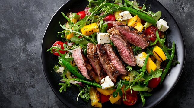 Delicious gourmet tuna salad with fresh green lettuce, tomatoes, and vegetables for a healthy lunch