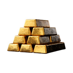 Stack of gold bullion bars isolated on transparent background