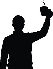 Man Silhouette Raising Coffee Cup Icon Vector