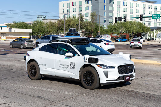 Waymo self-driving car autonomous driving by Google and Jaguar robotaxi in Phoenix, United States