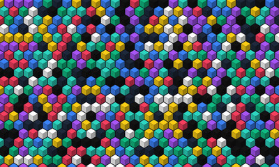 Abstract geometric pattern colorful isometric cubes forming a mosaic vector background for creative design projects