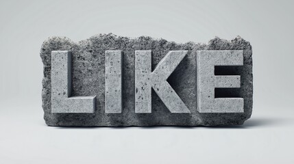 LIKE concrete heavy social media icon burden rough texture gray stone block digital communication symbol concept weight solid sculpture modern minimal isolated background message internet network