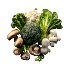 Fresh vegetable assortment isolated on transparent background