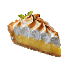 Lemon meringue pie slice isolated on transparent background