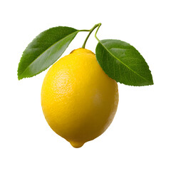 Fresh lemon with leaves isolated on transparent background