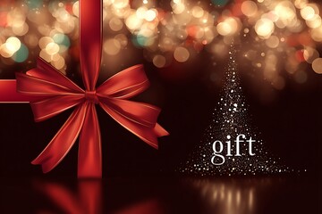 Celebrate the Magic of Christmas with Sparkling Lights and Festive Cheer Featuring a Glowing Tree and Elegant Red Ribbon Gift Design