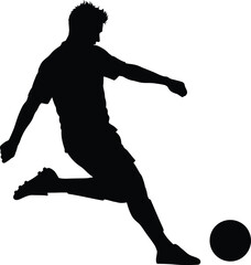 Obraz premium Soccer Player Kicking Ball Black Silhouette Vector Graphic Illustration