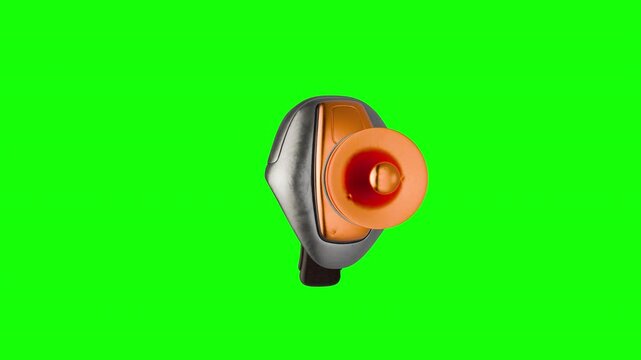 Retro futuristic space weapon, ray gun or alien blaster in realistic style. Loopable rotation element for game or movie. 3d animation isolated on chroma key background.