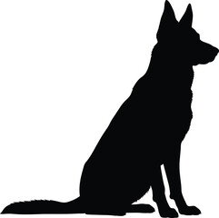 German Shepherd Dog Sitting Silhouette Vector Illustration