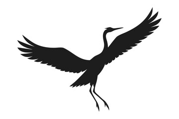 Flying crane silhouette vector, Crane bird black symbol
