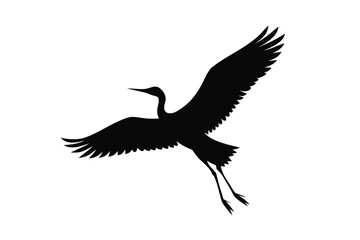 Flying crane silhouette vector, Crane bird black symbol
