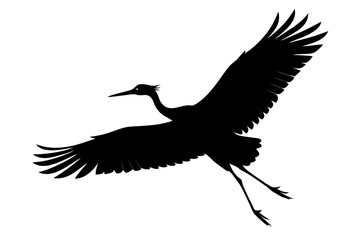 Flying crane silhouette vector, Crane bird black symbol
