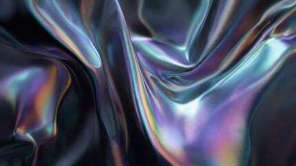 Flowing Iridescent Silk with Luminous Holographic Reflections.