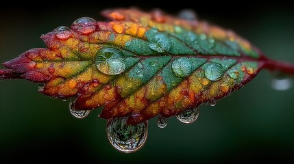 Colorful leaf with water droplets