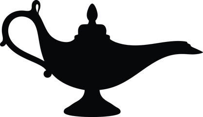 Magic Genie Lamp Silhouette Vector Icon Arabian Fairy Tale Oil Lamp Black and White Symbol