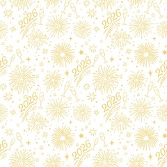 Golden New Year 2026 Fireworks on White Background