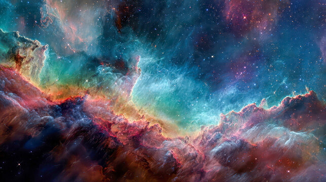 Colorful cosmic nebula illuminates deep space with glowing gas