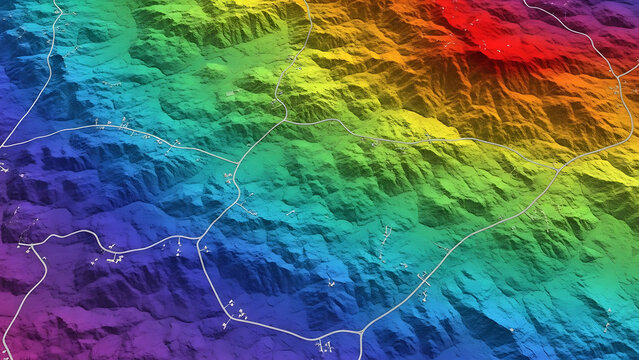 Abstract Topographic Map Rendering with Terrain Texture and Gradient Color Overlay
