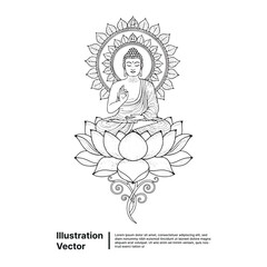 Intricate vector illustration of serene meditative figure on lotus, representing peace and spiritual enlightenment