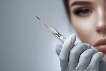 Close-Up of Gloved Hand Holding Syringe for Injection Procedure Highlighting Medical Safety and Precision in Healthcare or Cosmetic Treatment