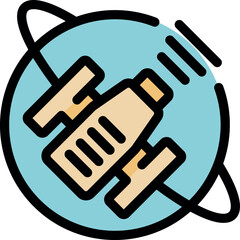 Space satellite orbiting earth and transmitting data signal, space exploration and communication technology concept