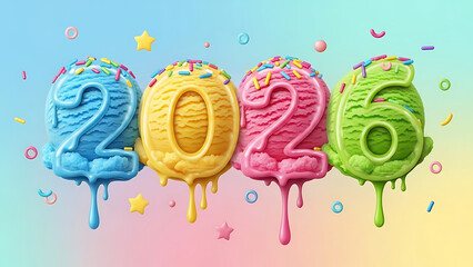 Sweet Celebration 2026 Ice Cream Cones with Dripping Frosting and Sprinkles