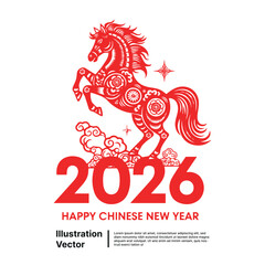 2026 Chinese New Year Celebration A Red Horse Illustration Design for Greeting Cards and Posters