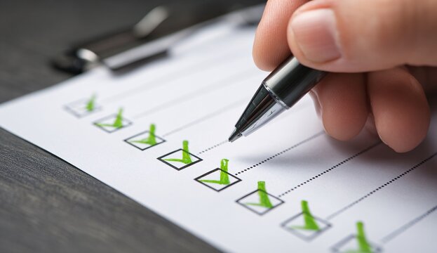 Hand checking off a task on a checklist with a pen