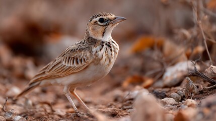 Fototapeta premium Brown sparrow songbird on a green branch with beak, feathers, and fauna in the wild nature