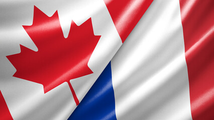 Canada and France two national flags filling the entire frame, close-up view, edge-to-edge composition
