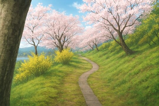 Japanese landscape, wallpaper 2000s Anime style