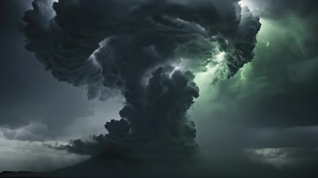 Dramatic Supercell Storm Cloud Forming in Dark Ominous Sky with Lightning