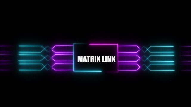 Networking chip icon futuristic neon circuit board MATRIX LINK animated. on black background. Motion graphic of digital logo with futuristic technology.4k video black background animated...