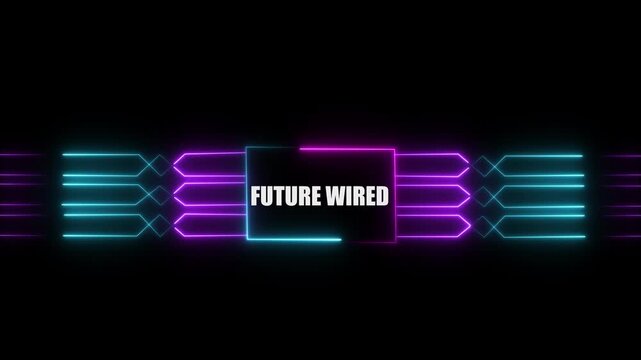 Networking chip icon futuristic neon circuit board FUTURE WIRED animated. on black background. Motion graphic of digital logo with futuristic technology.4k video black background animated...