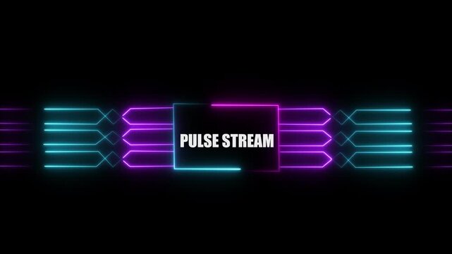 Networking chip icon futuristic neon circuit board PULSE STREAM animated. on black background. Motion graphic of digital logo with futuristic technology.4k video black background animated...