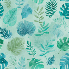 Fototapeta premium Pastel Tropics: Delicate Monstera and Leaf Pattern