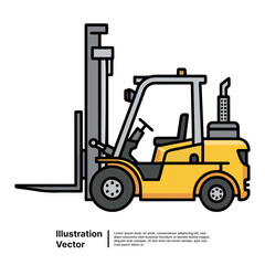Yellow industrial forklift truck vector icon for warehouse logistics and shipping design