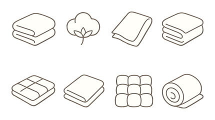 Icons of various fabrics including cotton, knit, and quilted textiles