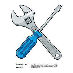 Crossed Wrench and Screwdriver Icon for Repair, Renovation, and Maintenance Projects