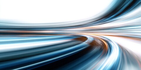 Streaks of light and motion blur create an abstract tunnel effect with blue and orange tones.