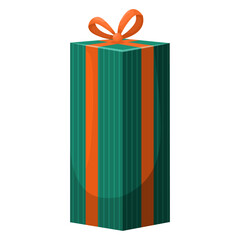 A stylish vector cartoon image of a Christmas gift. Concept for greetings, holidays, and New Year's celebrations. A birthday present. Element for your card design, etc.