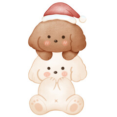 Cute Christmas Puppies with Santa Hat Illustration