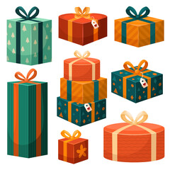 A stylish vector cartoon image of a Christmas gift. Concept for greetings, holidays, and New Year's celebrations. A birthday present. Element for your card design, etc.