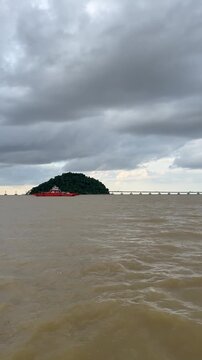 The ferry crosses the Batang Lupar river, connecting Sebuyau and Triso as part of the coastal road route often used as a shortcut between Kuching and areas like Sarikei or Sibu.
