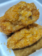 Udang keju or cheese prawns. Food menu at the Mie Gacoan restaurant, which has a crispy texture and a strong taste.	