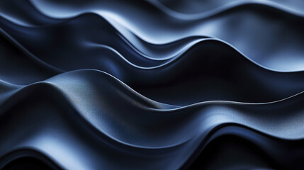 Fototapeta premium Soft dark blue fabric with smooth flowing waves and gentle light reflections creating calm and elegant texture pattern in close up view