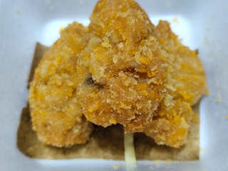 Udang keju or cheese prawns. Food menu at the Mie Gacoan restaurant, which has a crispy texture and a strong taste.	