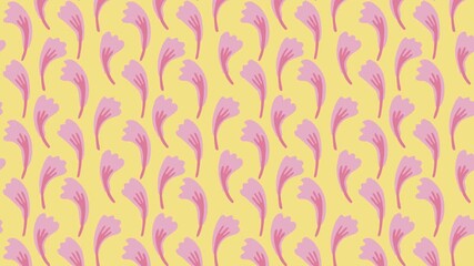 Seamless vector floral pattern video with botanical ornament: abstract pink flowers or leaves on yellow background. Could be used as wallpaper or background for any content, loops continuously. 