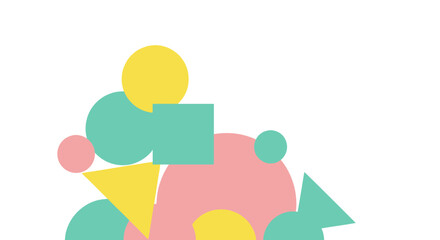 Abstract geometric shapes in pastel colors on a white background.